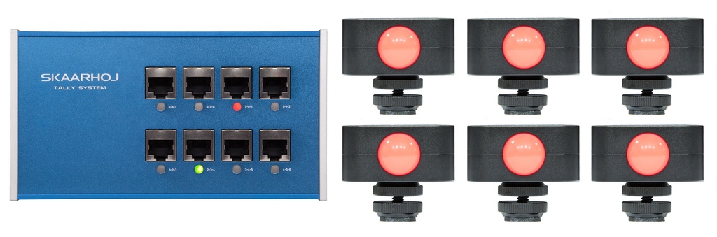 [ETH-TALLY-LINK-V3-X6] SKAARHOJ Tally Light System (Tally Box + 6 x Tally Lights Bundle)